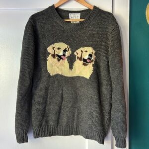 Gray Dog Intarsia Crew Neck Sweater
